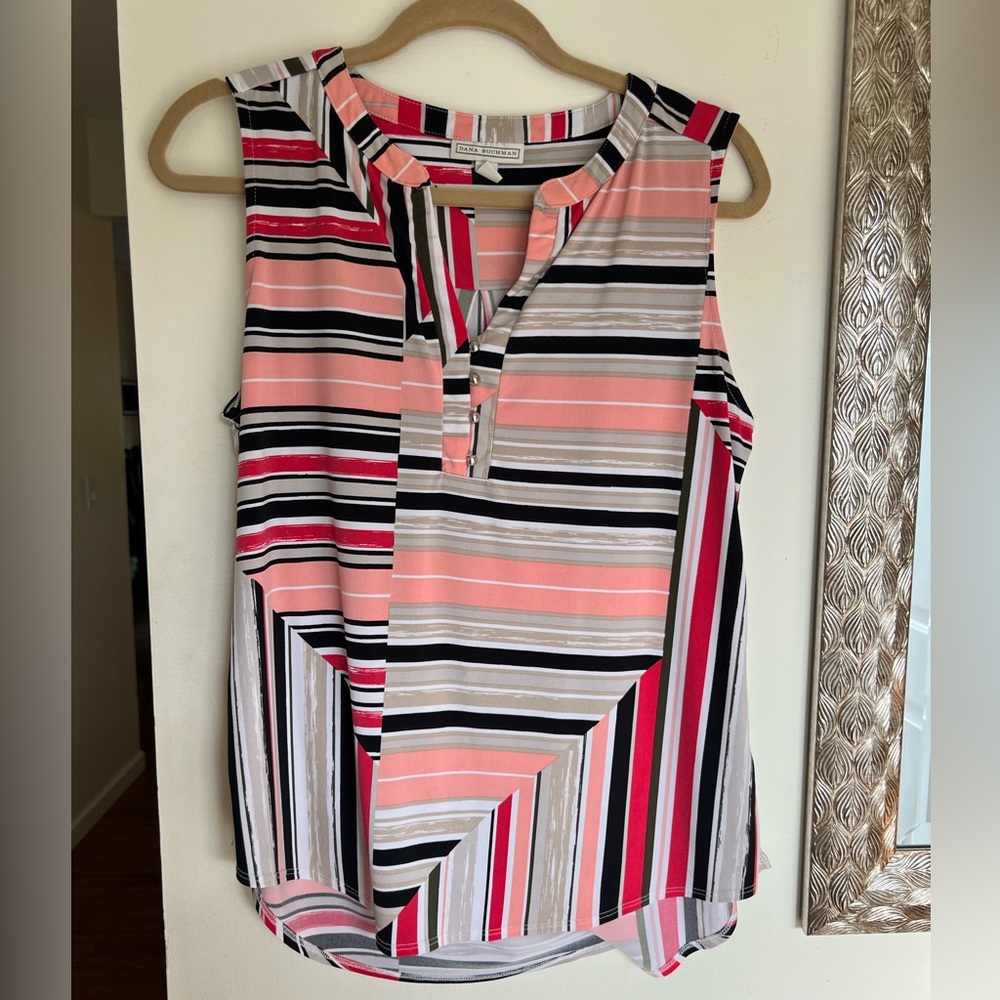 Dana Buchman Pink and Black Striped Blouse